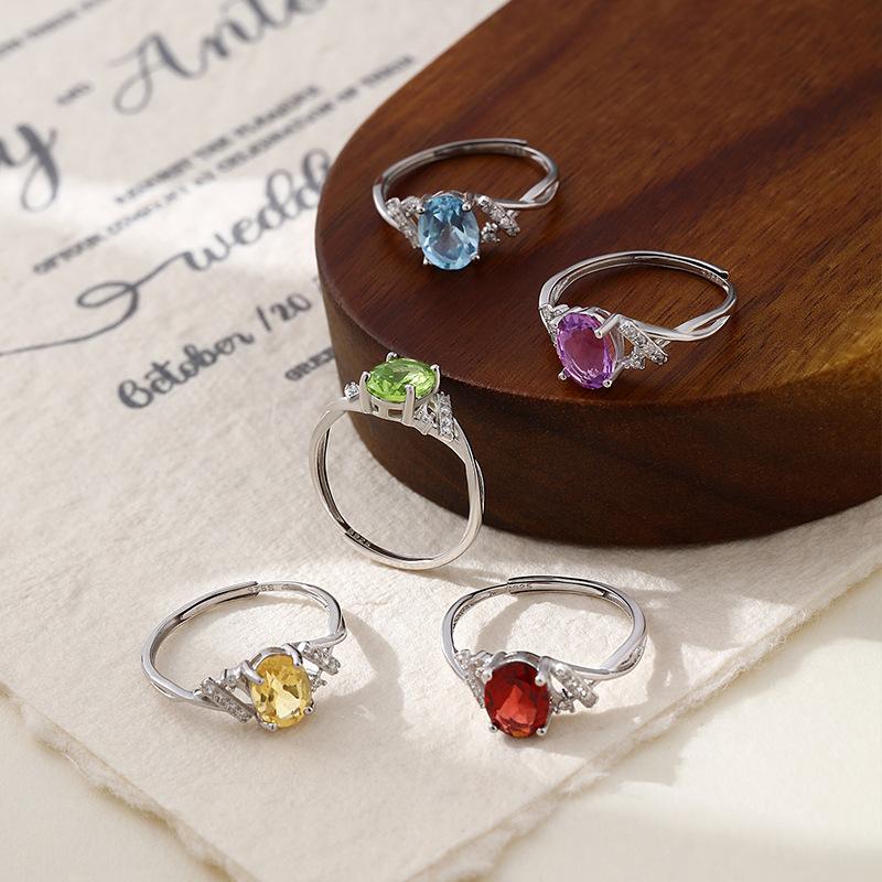 S925 Sterling Silver Ring Women's Natural Stone Crystal Ring, Niche Ins Women's European and American Cold Wind High-end Hand Jewelry Fashion Gifts