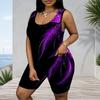 Women Plus Size Blue Black Abstract Printed Scoop Neck Sleeveless Tank Top Fitted Shorts Two Piece Set