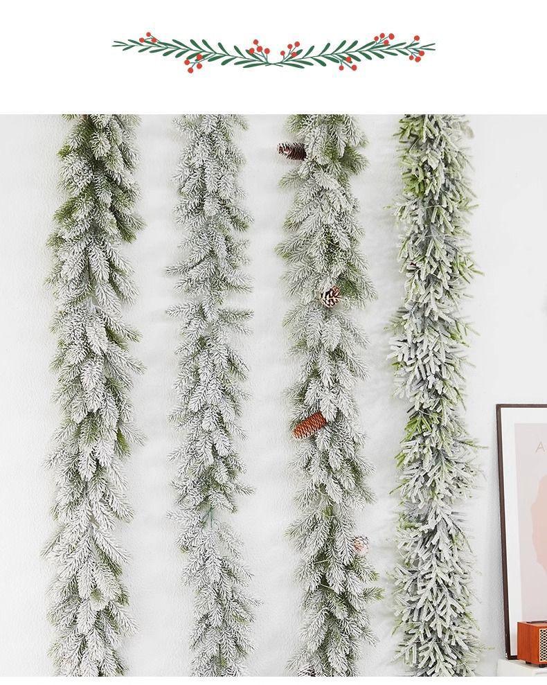 Encrypted Snowing PE Rattan Garland with Flocked Snow for Window & Wall Hanging
