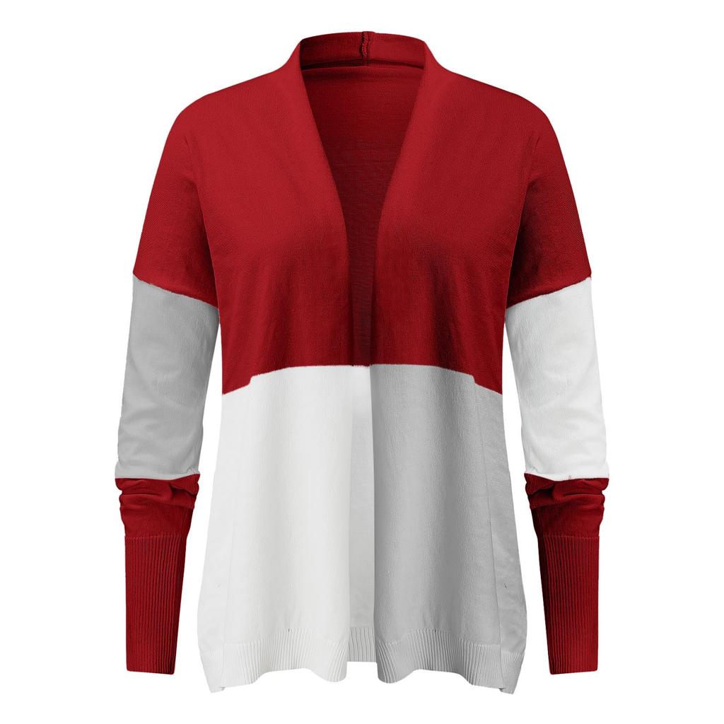 Casual Women's Contrast  Color Stitching Sweater Cardigan Sweater Coat