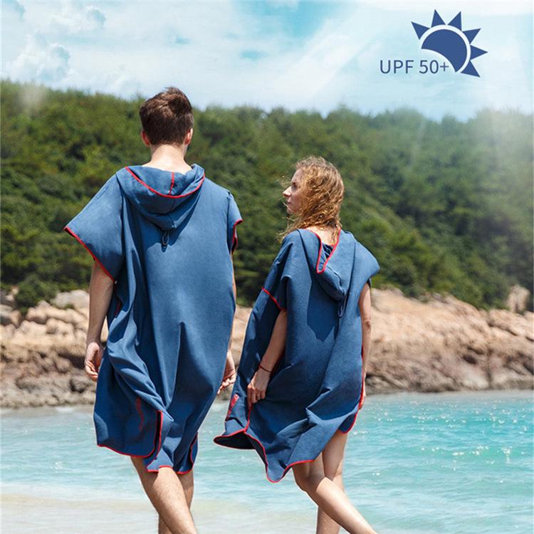 Poncho da surf per adulti con cappuccio in pile double-face - Asciugamano da spiaggia e per cambi ad asciugatura rapida.