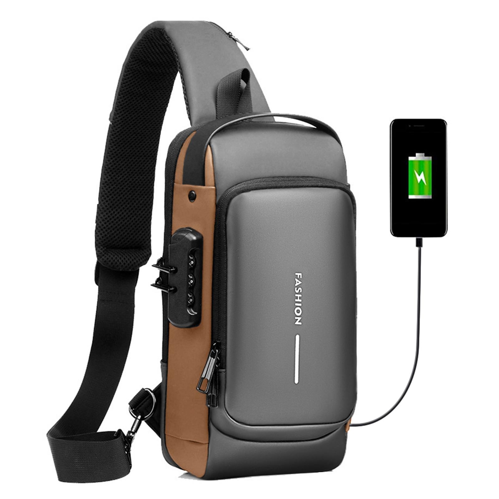 Bolso tipo bandolera para hombre con cerradura, bolso de pecho antirrobo impermeable con puerto de carga USB, bolso de hombro