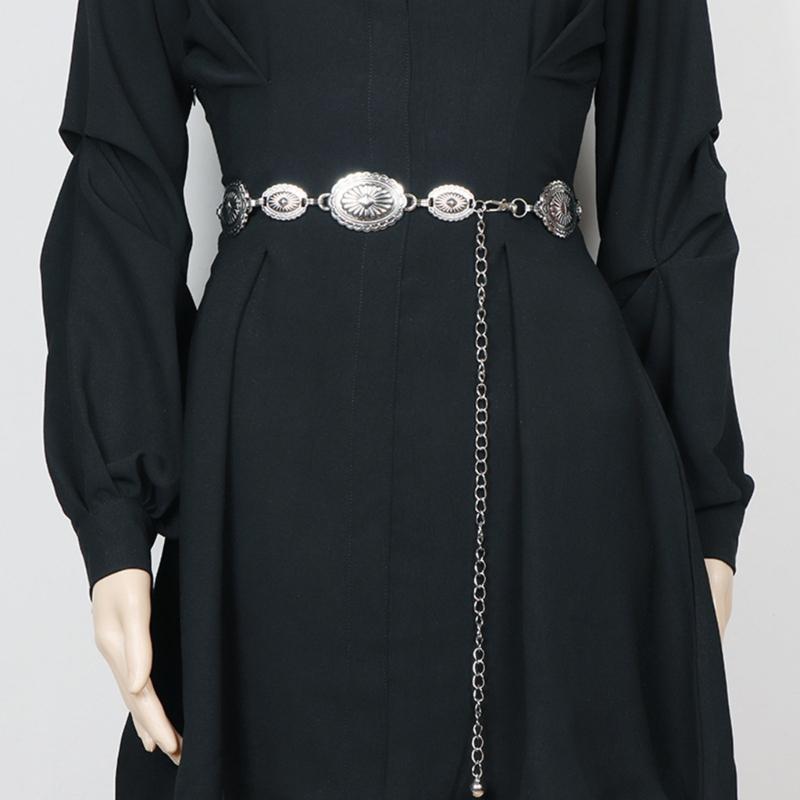 Delicate Carved Flower Buckle Waist Belt Women Coat Dress Belt Thin Waistband Shinning Ethnic Style Adjustable Belt