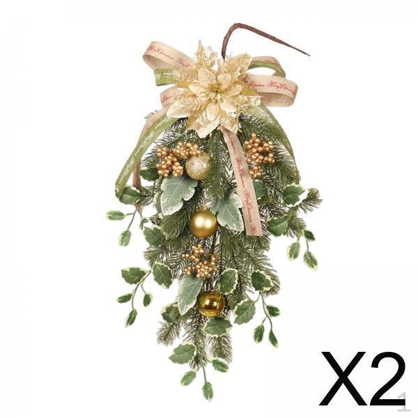 

2pcs Christmas Teardrop Swag Winter Door Wreath Garland for Home Outdoor Indoor Decor