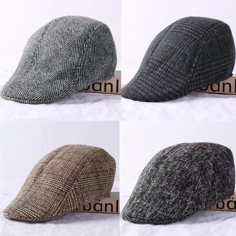 1Pc Male Autumn Winter Windproof Soft Lattice Beret Warm Woolen Cloth Forward Hat For Men Women Unisex Peaky Blinders Cap