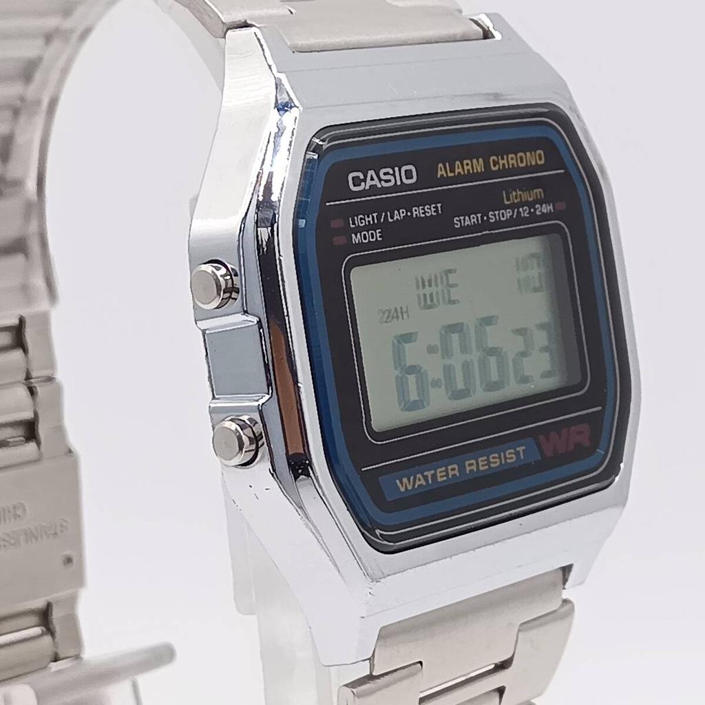 CASIO A158W Digital Alarm Silver Metal 1296 Chronograph, Band