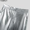 INCERUN Spring Men's Silver Straight Loose Shining Maxi Trousers