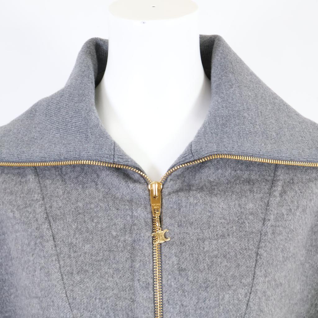 CELINE cashmere100 Triomphe Hardware Half-Zip Pullover tops 34 grayUsed