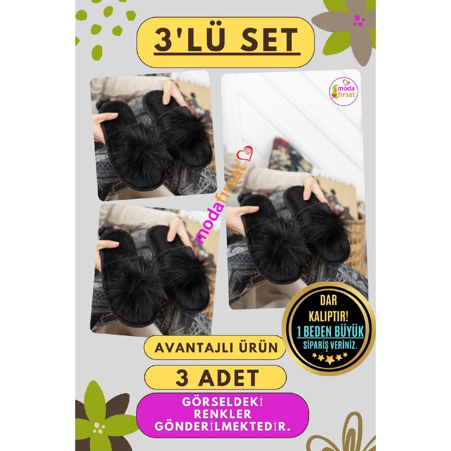 

Комплект из 3 женских зимних тапочек. Ежедневные домашние тапочки. Комплект приданого для гостей. Набор свадебных тапочек из 3 предметов. 37 чёрный