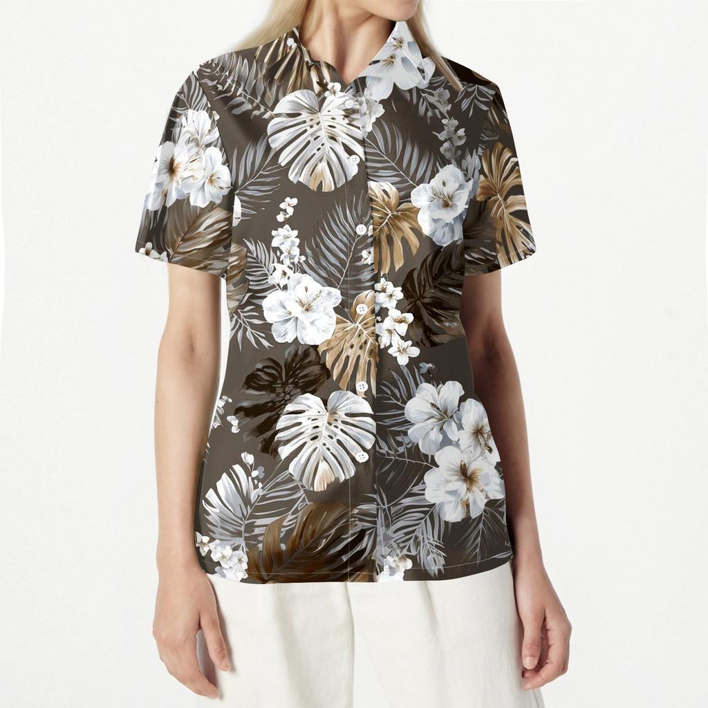 Women's Fashion Casual Short Sleeve Button Lapel Shirt Tops