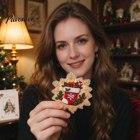 Winter Holiday Crafting Supplies 6 Pcs DIY Christmas Faux Pearl Painting Art Ornaments Kit for Adults, Hanging Decorative Fireplaces Diamond Kits, Gem