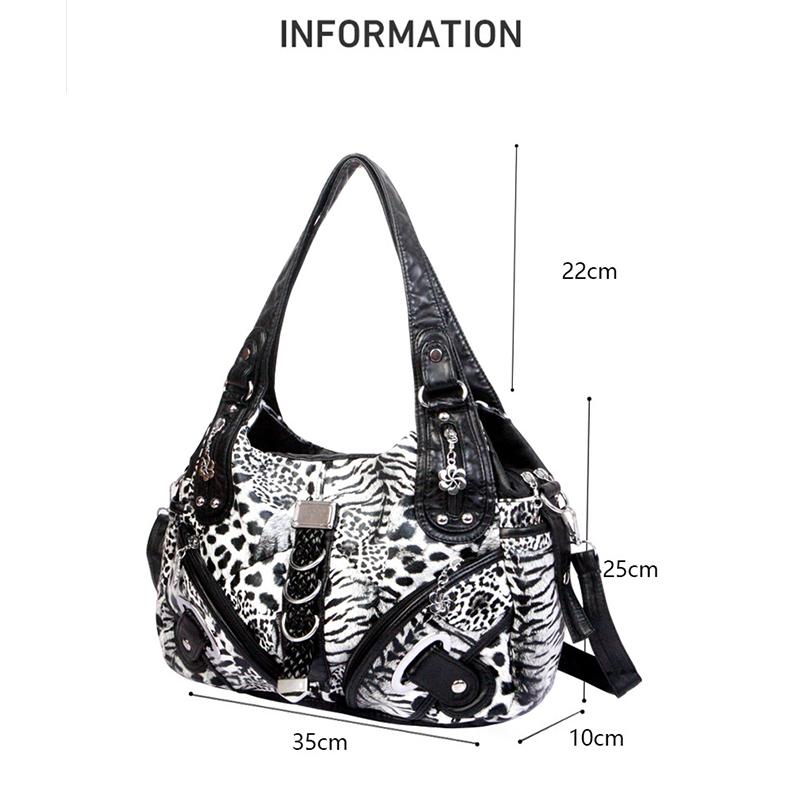 Vintage Leopardenmuster Tragetasche Große Kapazität Mehrere Taschen Vielseitig Schultertasche Umhängetasche Damen Nieten-Design Handtasche