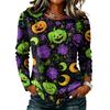 Women's Long Sleeve Top with Round Neck and Halloween Print for Casual Wear and Party