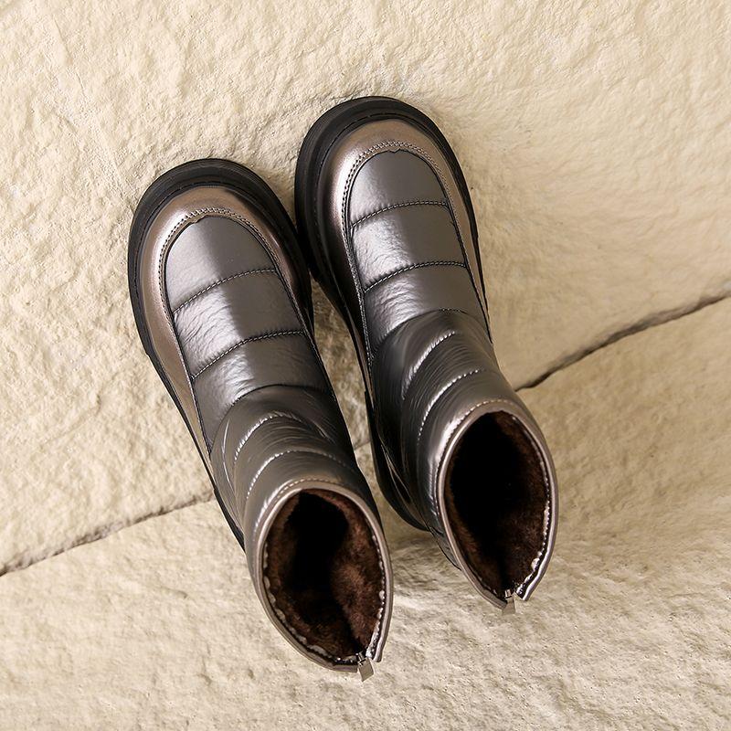 Modne Wodoodporne Damskie Buty z Okrągłym Noskiem Zimowe Grube Damskie Buty Śnieżne Szykowny i Elegancki Modny 2025 Pluszowe Ciepłe Botki w Promocji