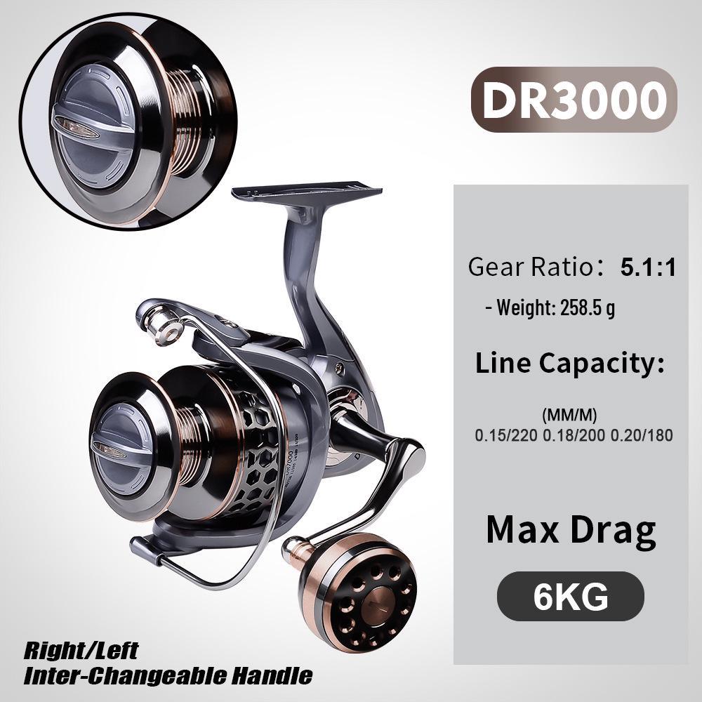 All-Metal Long Cast Spinning Fishing Reel with Lure and Line Compatibility