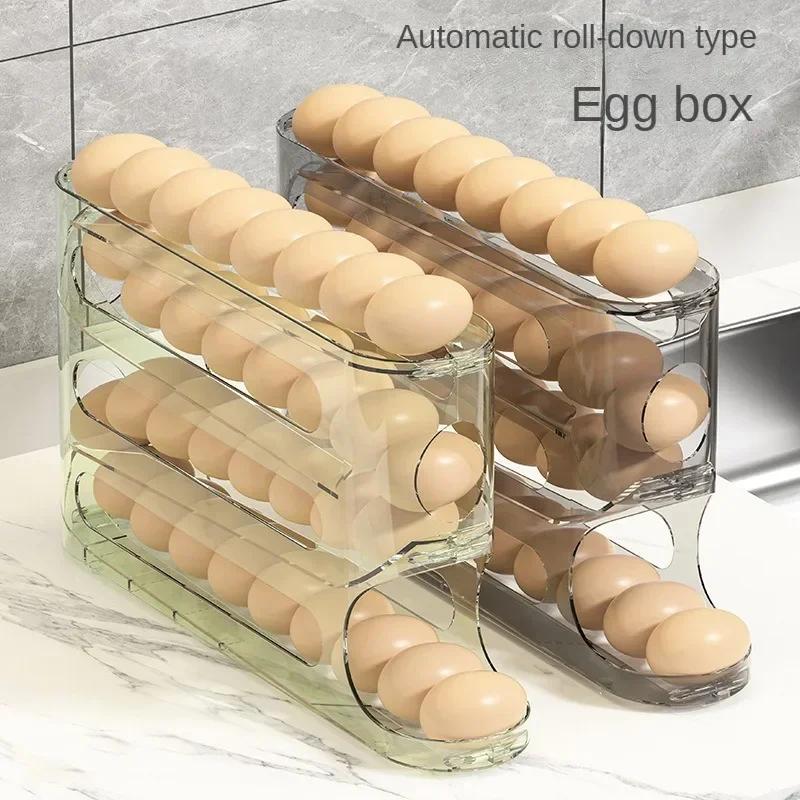 4-layer Transparent Slide Egg Storage Box Ladder Egg Box Storage Refrigerator Side Door Large Capacity Automatic Egg Roller