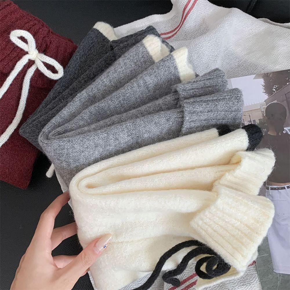 Y2K Lace Up Leg Warmers Sweet Ballet Women's Plush Stockings Fashion Knit Banding Leggings  Winter