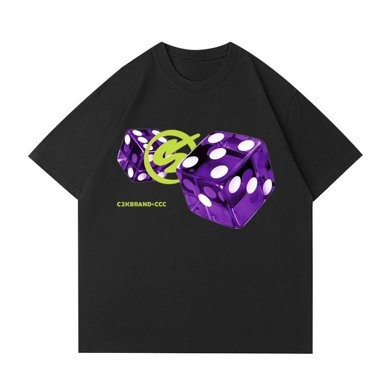 

2025 Summer Blockbuster New Niche Color Dice Print Women s Short-sleeved Street Trend Couple T-shirt Trendy Brand Women Clothing 4XL