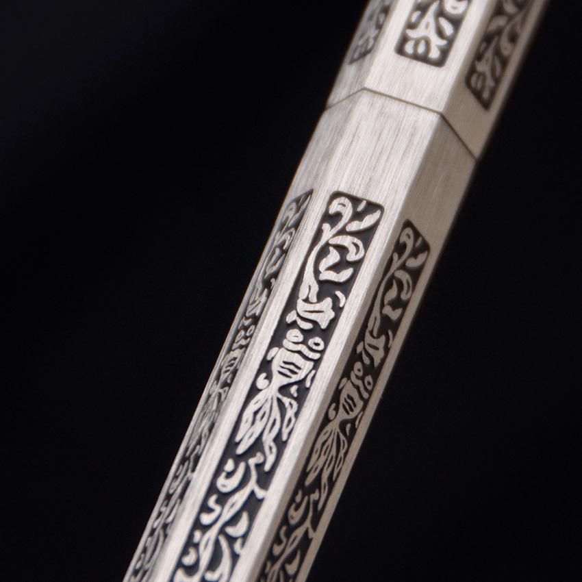 First Flight Goldfish Arabesque Brass Ballpoint Pen, Palladium-Plated 6-Sided Design