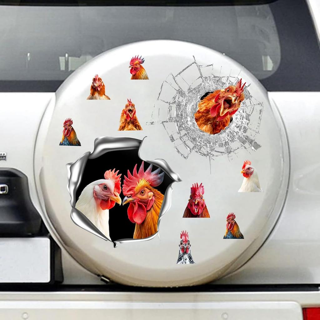 Chicken Car Stickers Funny Chicken Window Decals Poultry Car Bumper Decals 3D Realistic Rooster Decals Funny Car Stickers Funny Farm Animal Chicken