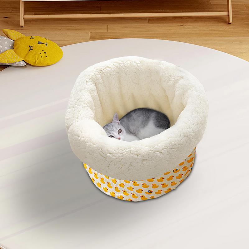 Soft Cat Cave Bed Winter Thickened And Warm Cat Nest Soft Pet Sack For Outdoor Kitten Round Bucket Shape Deep Sleep Pet Cave
