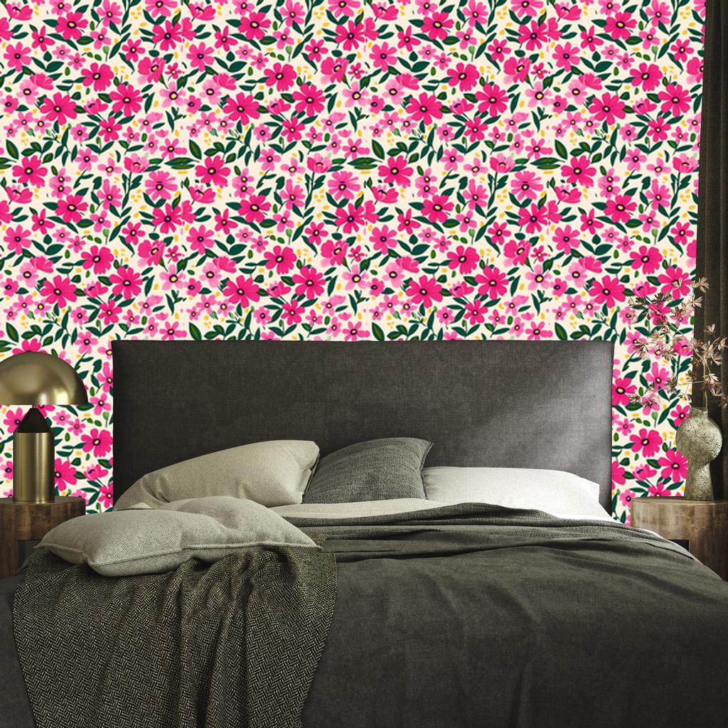 Wallpaper Flowers and Leaves Purple, Powder Pink and Cream 50x1000