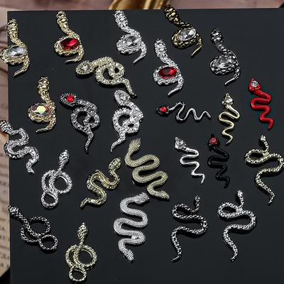 10 Stück Legierung Schlange Nail Art Charms Luxus 3D Schlangenschmuck Nagel Serpiente DIY Maniküre Salon 2025 Jahr der Schlange Dekoration