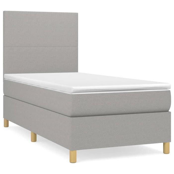 VidaXL Lit à sommier tapissier et matelas Gris clair 90x190 cm Tissu - Modèle 3142137