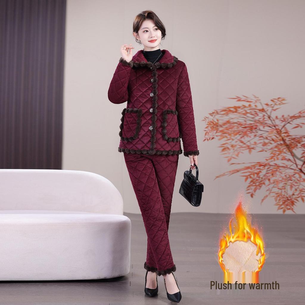 2025 Fleece-lined Windproof Two-Piece Set: Keeps Middle-aged and Elderly Moms Warm In Winter
