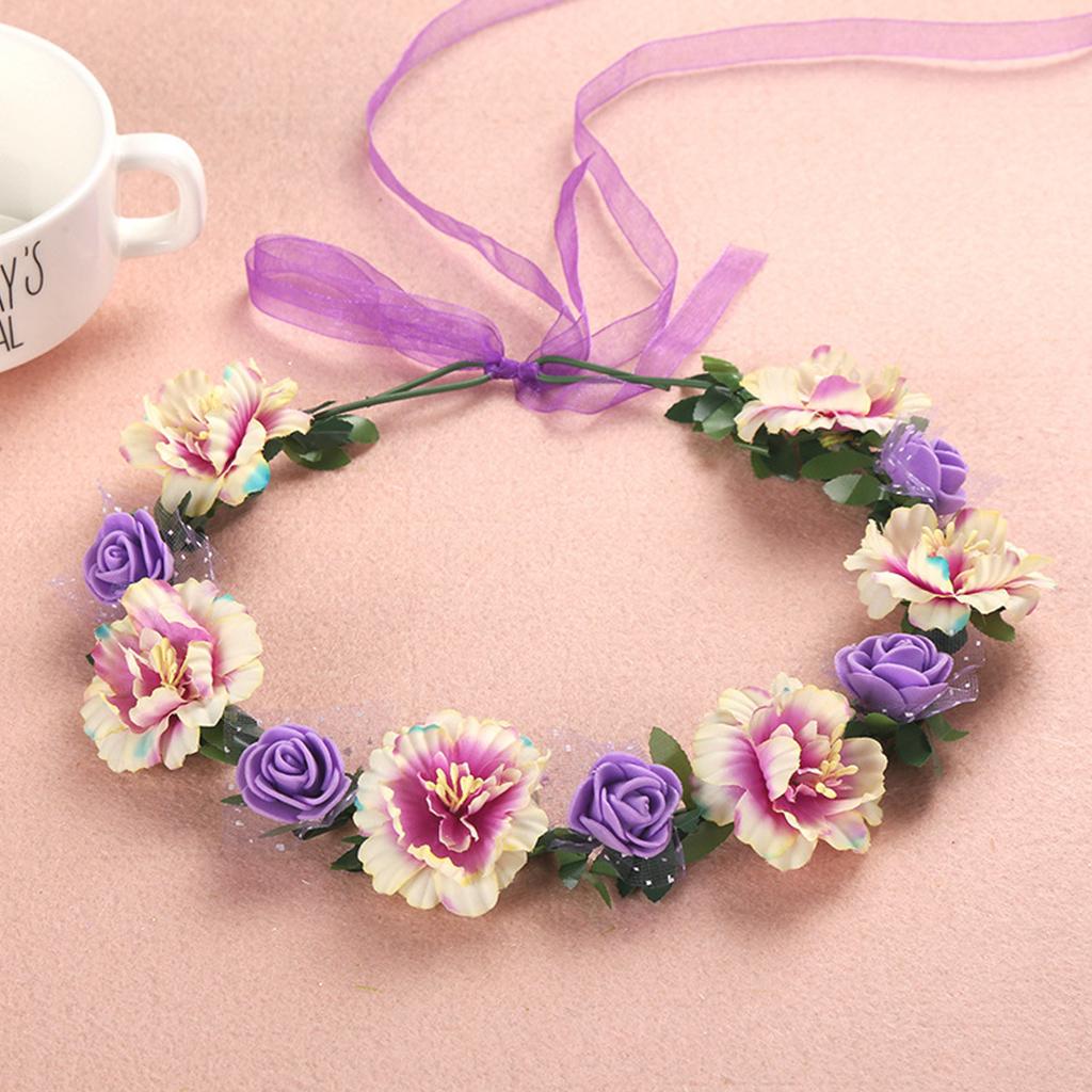Flower Hair Wreath Headband Floral Crown Garland with Adjustable Ribbon Festivals Wedding Party Headpiece for Women Girl