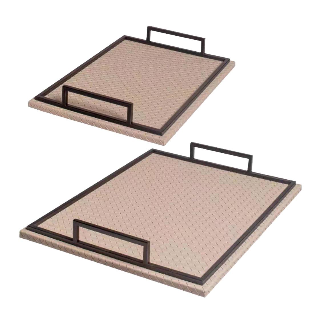 

Modern Leather Storage Tray Creative Hand Woven Bedroom Jewelry Organizer Western Restaurant Tableware Container Home Decoration