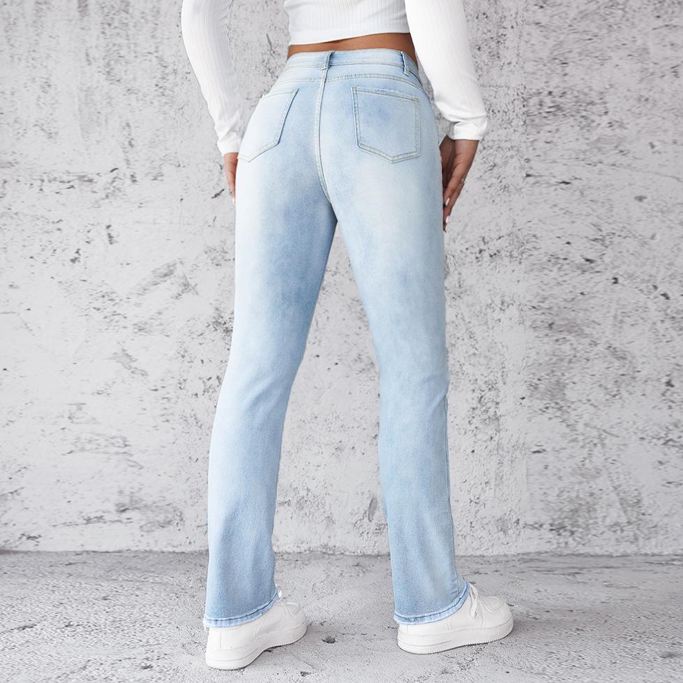 Summer New Women's Jeans Fashion Simple Slim Straight Light Blue Trousers