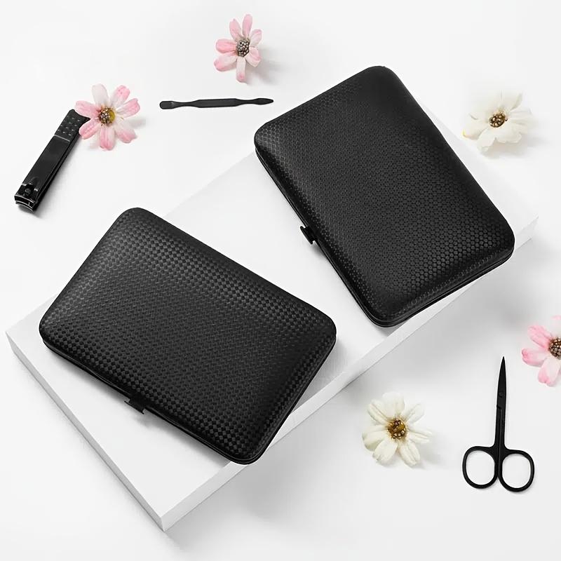 Stainless Steel Nail Clipper Cutter Trimmer Earpick Grooming Kit Manicure Pedicure Scissor Tweezer Nail Tools Set With Black Travel Case