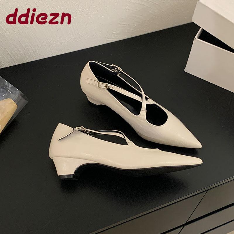 Fashion Pointed Toe Footwear Low Heel Ladies Mary Janes Pumps Shoes 2025 New Female Shallow Fashion Buckle Strap Women Heeled Shoes
