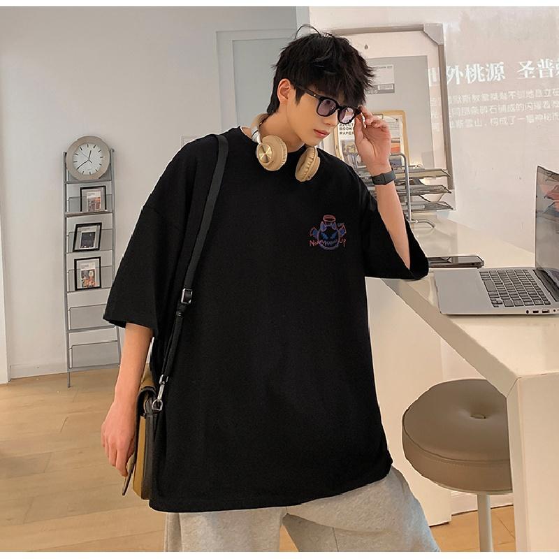 Men Short Sleeve T-Shirts Letter Graphic Print Fashion Half Sleeve Tshirts Men Clothing Casual Tee Man Summer Korean Retro Tops For