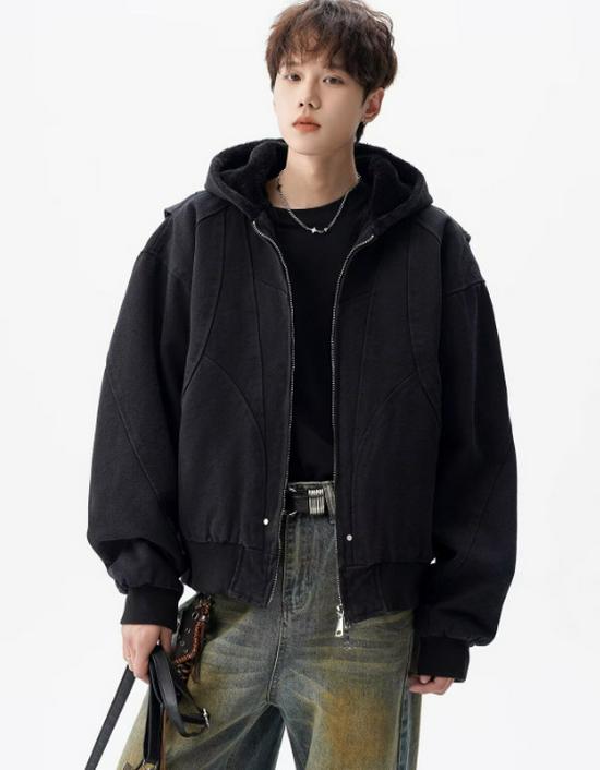 Zuo Shan Men's Heavyweight Washed Velvet Thickened Winter Workwear Jacket
