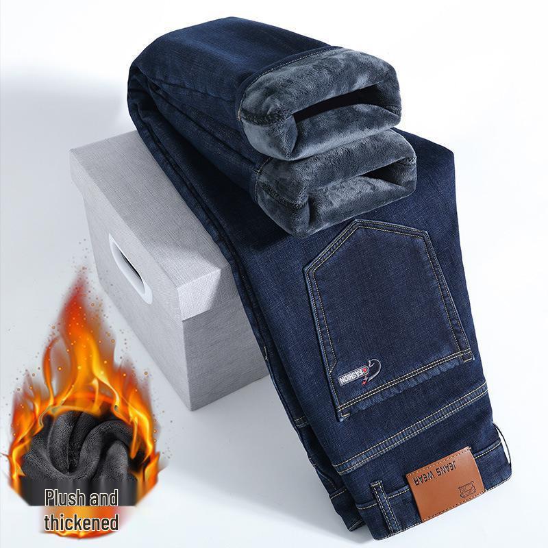 Men's Lambswool Fleece-Lined Winter Jeans - Warm, Loose, Straight-Leg Casual Pants