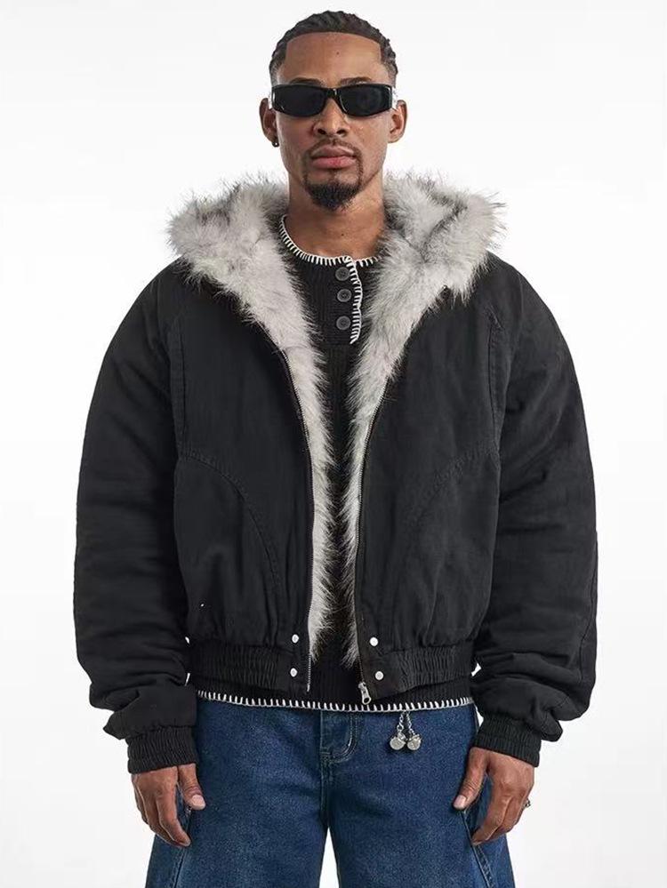 Jaqueta Cardigan de Algodão Grossa Masculina com Estampa de Águia Europeia & Americana - Corte Solto