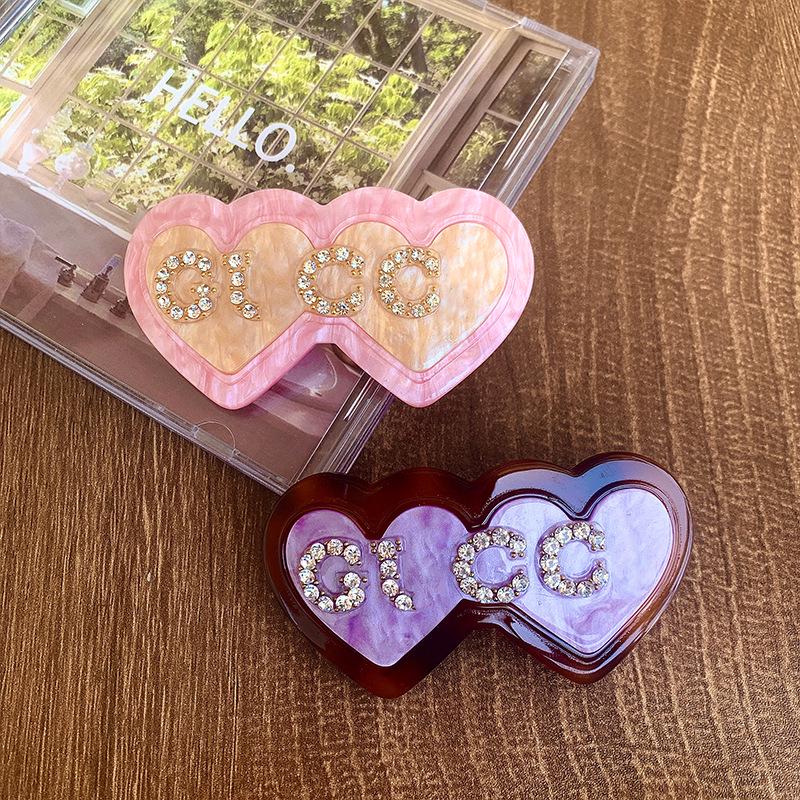 Double Love Heart Spring Clip Hairpins - Peach & Pastel French Bangs Accessories