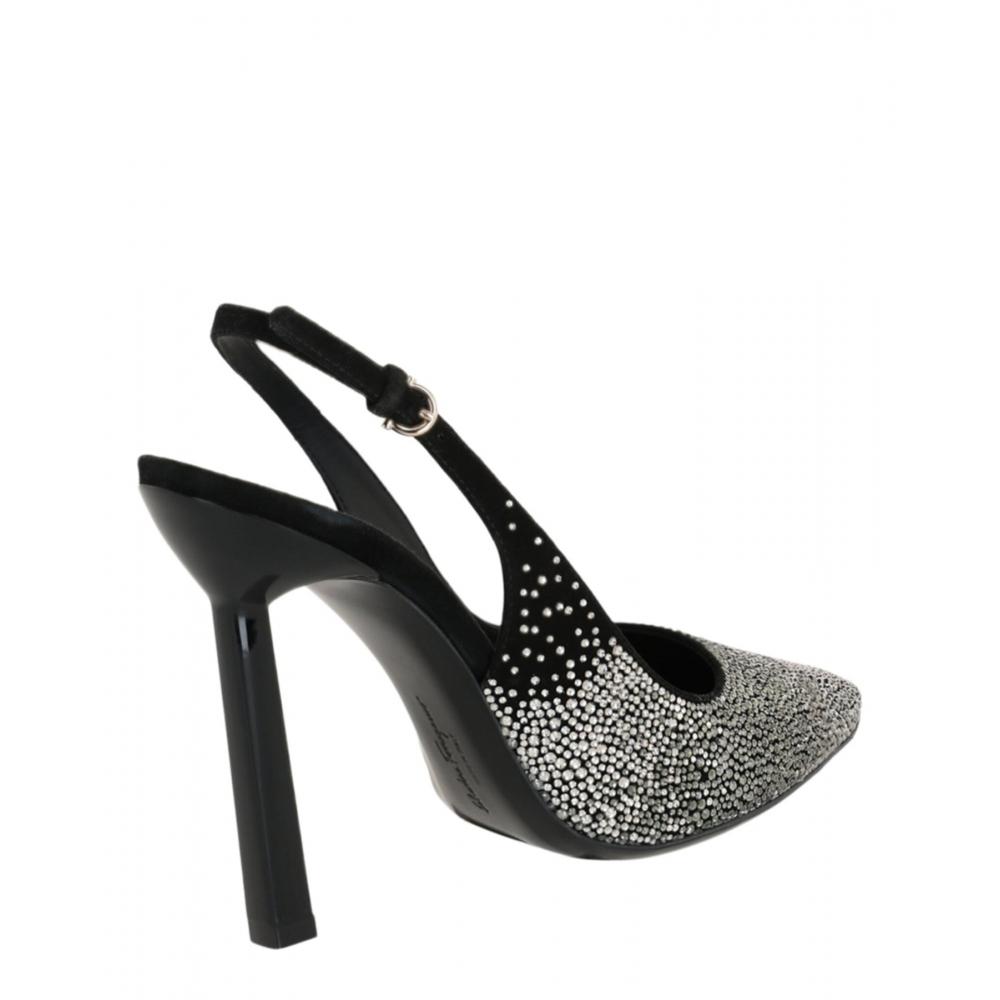 Salvatore Ferragamo Jessie Crystal Embellished Slingback Pumps Black