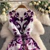 Summer Vintage Designer Print Blue White Porcelain Runway Dress Women Fashion Sleeveless Tank Midi Party Dresses