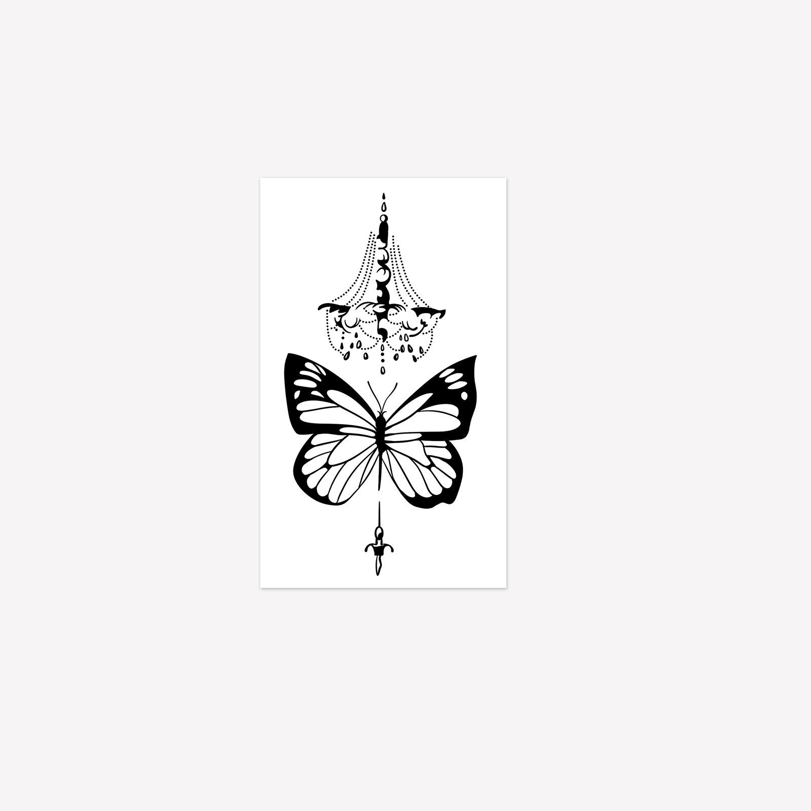 Premium Sense Simple Dark Personality Butterfly Line Arm Tattoo Sticker 6*10CM