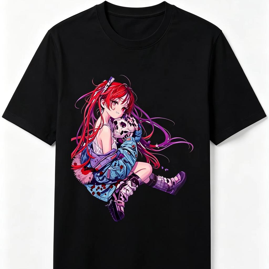 2026 New Hot Summer Gothic Anime Girl Graphic T-shirt Unisex Hip Hop Streetwear Top Y2K Gothic Cotton Oversized T-shirts