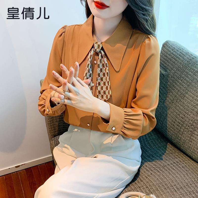 Retro Long-sleeved Chiffon Shirt for Women New High-end Top Loose and Fashionable