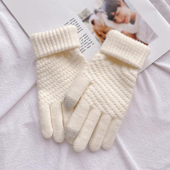 Yousheng Knitted Touch Screen Gloves Solid Color Stretchy Warm Gloves with Ribbed Cuffs Unisex Thickened Winter Knit Gloves for Texting Commuting