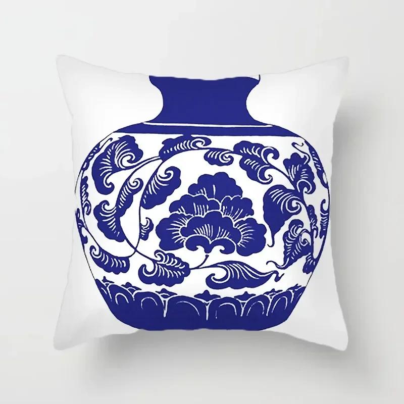 40/45/50/60Cm Blue Geometric Floral Printed Pillow Case Soft Cushion Cover For Home Sofa Car Bedroom Pillow Covers