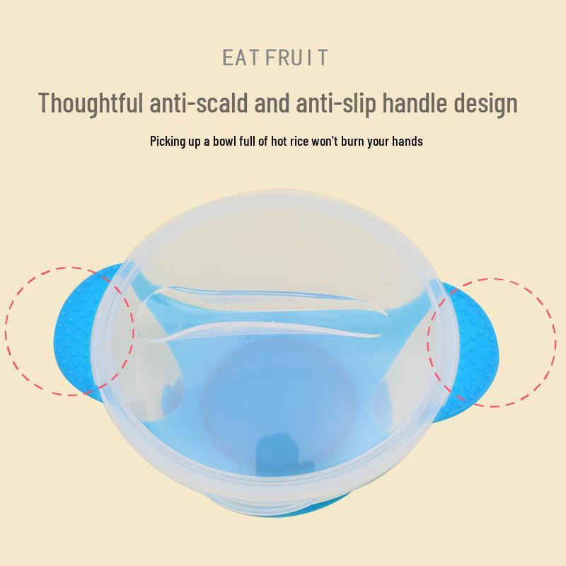 Non-Slip Suction Bowl Set: Drop-Proof Bowl, Lid, Temp-Sensitive Spoon & Fork for Infants & Toddlers