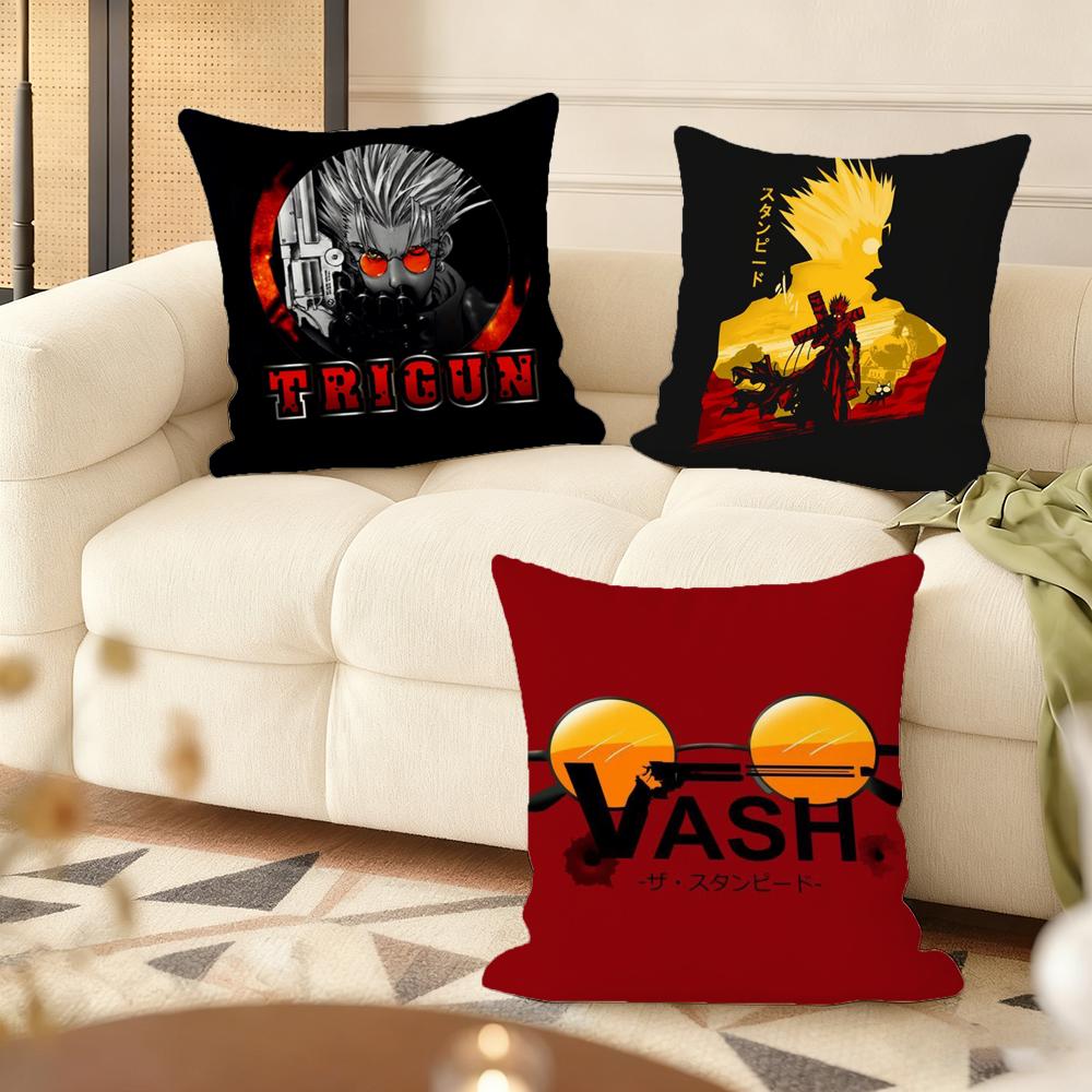 Cool Anime T-Trigun Cushion Cover Soft Short Plush Pillow Cover Smooth Cozy Texture Aesthetic Cushion Case Home Decor
