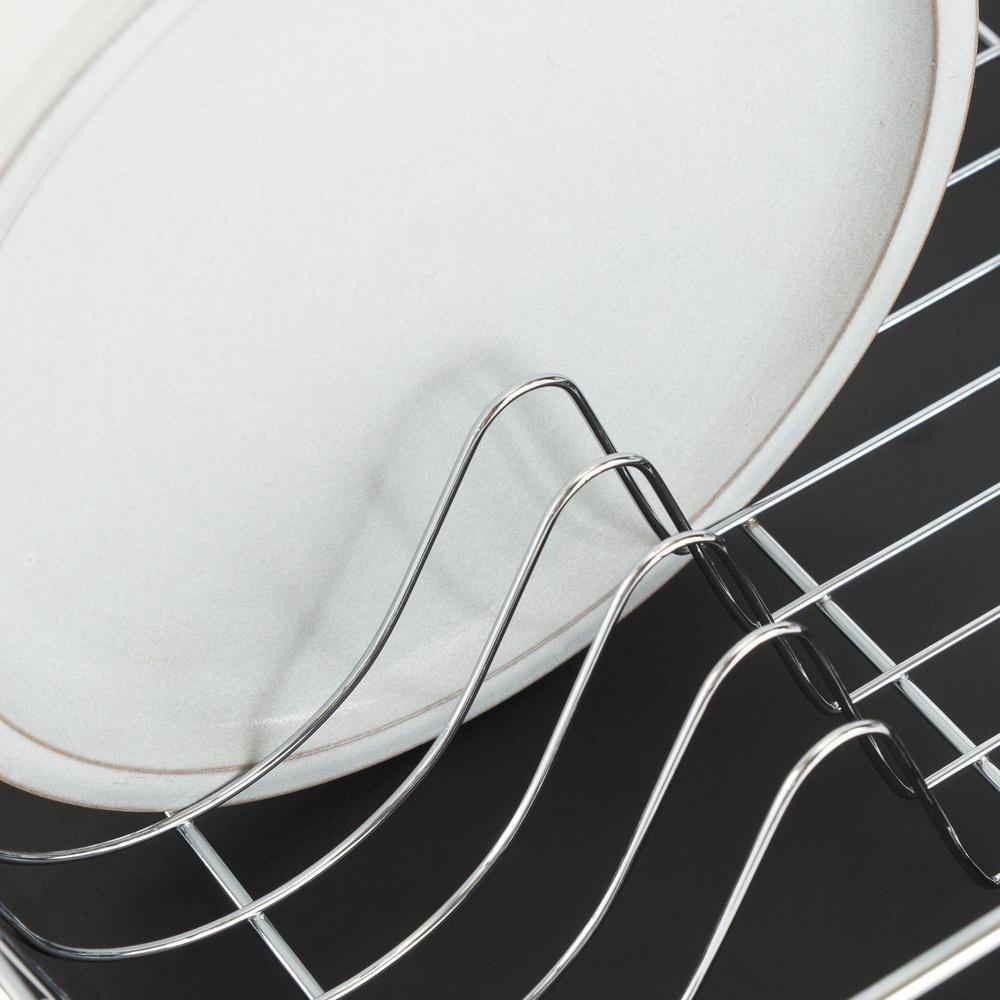 3 Piece Chrome Dishrack with Self Draining Tray Side Caddy Non Slip Feet Kitchen Storage Organizer Flatware Drying Rack