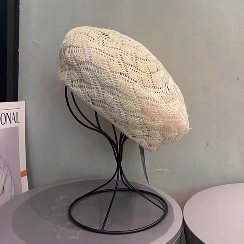 Fashion Solid Beret Cap Hollow Breathable Painter Hat Bonnets Outdoor